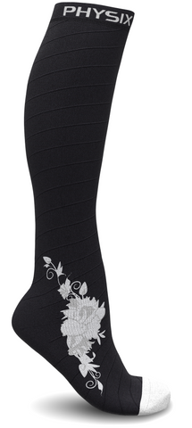 Compression Socks - Stylish and Supportive Legwear for Enhanced Comfort - BLACK / GREY FLOWER Color - 2XL Size