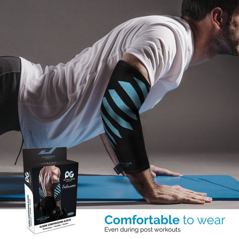 Elbow Compression Sleeves - Supportive Armwear for Enhanced Performance and Comfort - BLUE / BLACK Color - XL Size