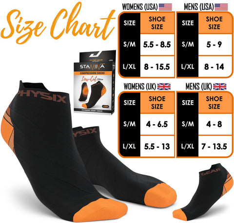 Low Cut Compression Socks - Supportive and Stylish Footwear for Enhanced Comfort - BLACK / ORANGE Color - S/M Size