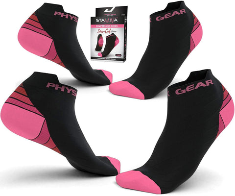 Low Cut Compression Socks - Supportive and Stylish Footwear for Enhanced Comfort - BLACK / PINK Color - S/M Size