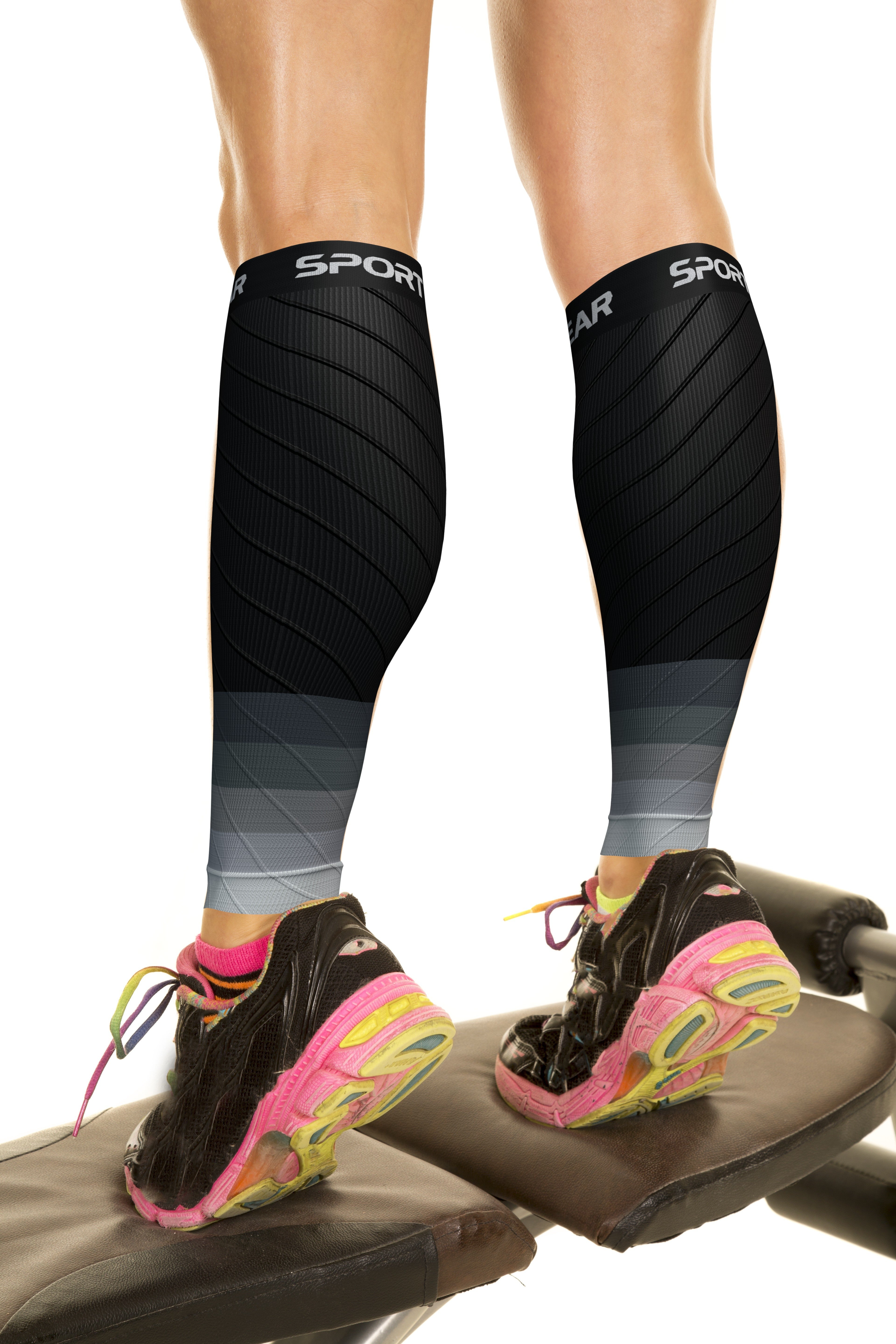 Calf Compression Sleeves - Supportive Legwear for Improved Circulation and Recovery - BLACK / GREY Color - L/XL Size