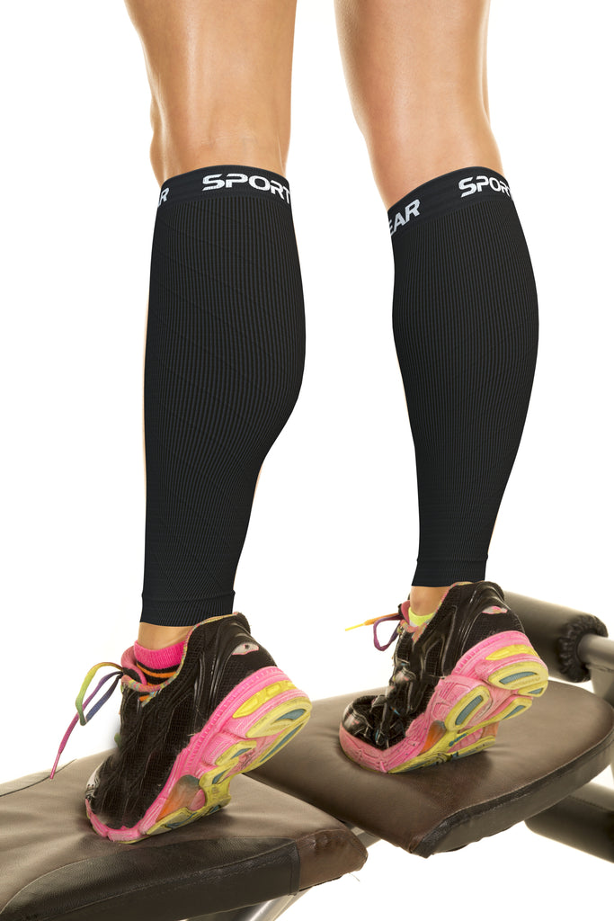 Calf Compression Sleeves - Supportive Legwear for Improved Circulation and Recovery - ALL BLACK Color - L/XL Size