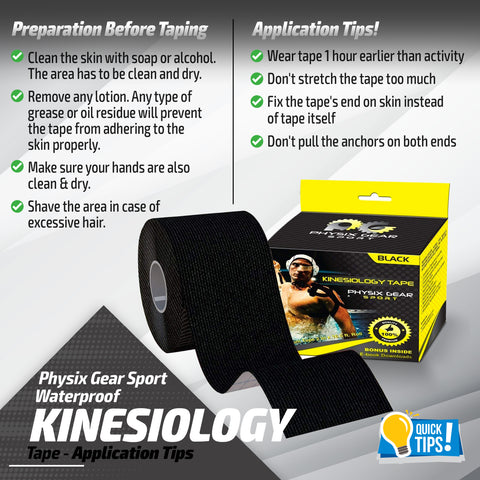 Kinesiology Tape - 16ft Uncut Roll - Flexible and Supportive Athletic Tape for Enhanced Performance - BLACK (2 PACK) Color -  Size