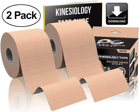 Kinesiology Tape - 16ft Uncut Roll - Flexible and Supportive Athletic Tape for Enhanced Performance - BEIGE / NUDE (2 PACK) Color -  Size