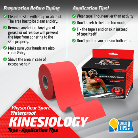 Kinesiology Tape - 16ft Uncut Roll - Flexible and Supportive Athletic Tape for Enhanced Performance - RED (1 PACK) Color -  Size