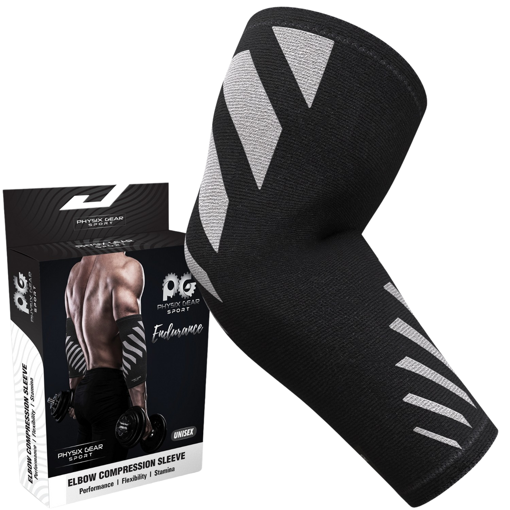 Elbow Compression Sleeves - Supportive Armwear for Enhanced Performance and Comfort - GREY / BLACK Color - XL Size
