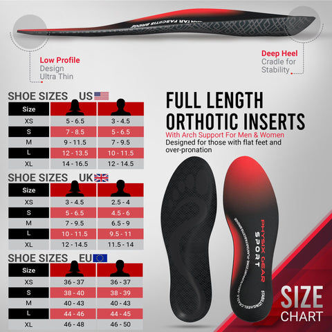 Orthotic Insoles - Supportive and Comfortable Shoe Inserts for Improved Foot Health - RED / BLACK Color - M Size