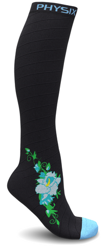 Compression Socks - Stylish and Supportive Legwear for Enhanced Comfort - BLACK / BLUE FLOWER Color - 2XL Size