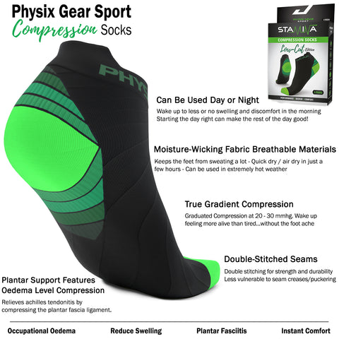 Low Cut Compression Socks - Supportive and Stylish Footwear for Enhanced Comfort - BLACK / GREEN Color - S/M Size