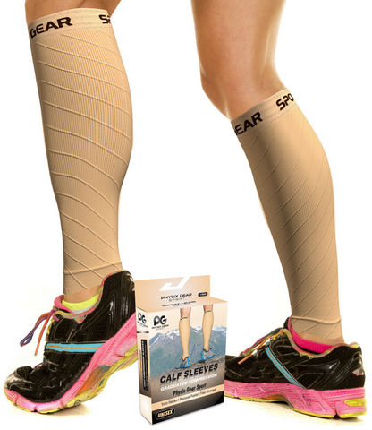 Calf Compression Sleeves - Supportive Legwear for Improved Circulation and Recovery - NUDE BEIGE Color - L/XL Size