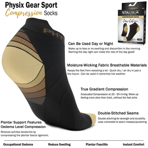 Low Cut Compression Socks - Supportive and Stylish Footwear for Enhanced Comfort - BLACK / BROWN Color - S/M Size