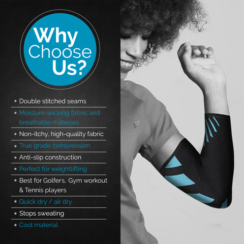 Elbow Compression Sleeves - Supportive Armwear for Enhanced Performance and Comfort - BLUE / BLACK Color - XL Size