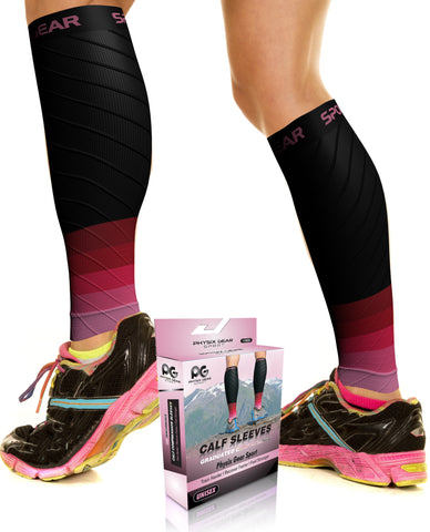 Calf Compression Sleeves - Supportive Legwear for Improved Circulation and Recovery - BLACK / PINK Color - L/XL Size