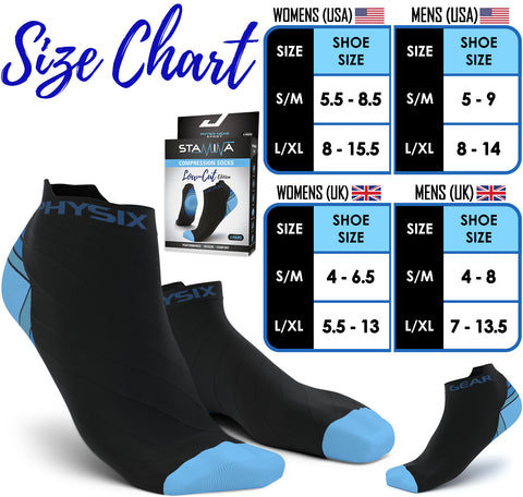 Low Cut Compression Socks - Supportive and Stylish Footwear for Enhanced Comfort - BLACK / BLUE Color - S/M Size