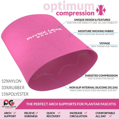 Arch Support Compression Sleeves - Comfortable and Supportive Footwear Accessory - PINK Color - XL Size