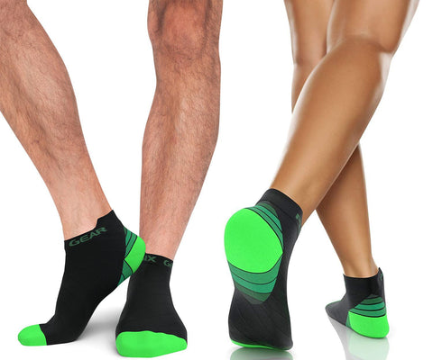 Low Cut Compression Socks - Supportive and Stylish Footwear for Enhanced Comfort - BLACK / GREEN Color - S/M Size