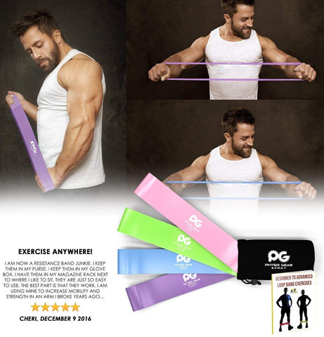 Loop Resistance Bands - Versatile Exercise Bands for Strength Training and Flexibility - (Set of 4) - (Pink + Blue + Purple + Green) Color - 12in x 2in Size