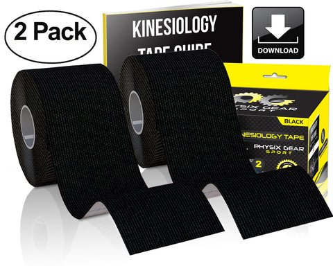Kinesiology Tape - 16ft Uncut Roll - Flexible and Supportive Athletic Tape for Enhanced Performance - BLACK (2 PACK) Color -  Size