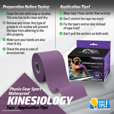 Kinesiology Tape - 16ft Uncut Roll - Flexible and Supportive Athletic Tape for Enhanced Performance - PURPLE (1 PACK) Color -  Size